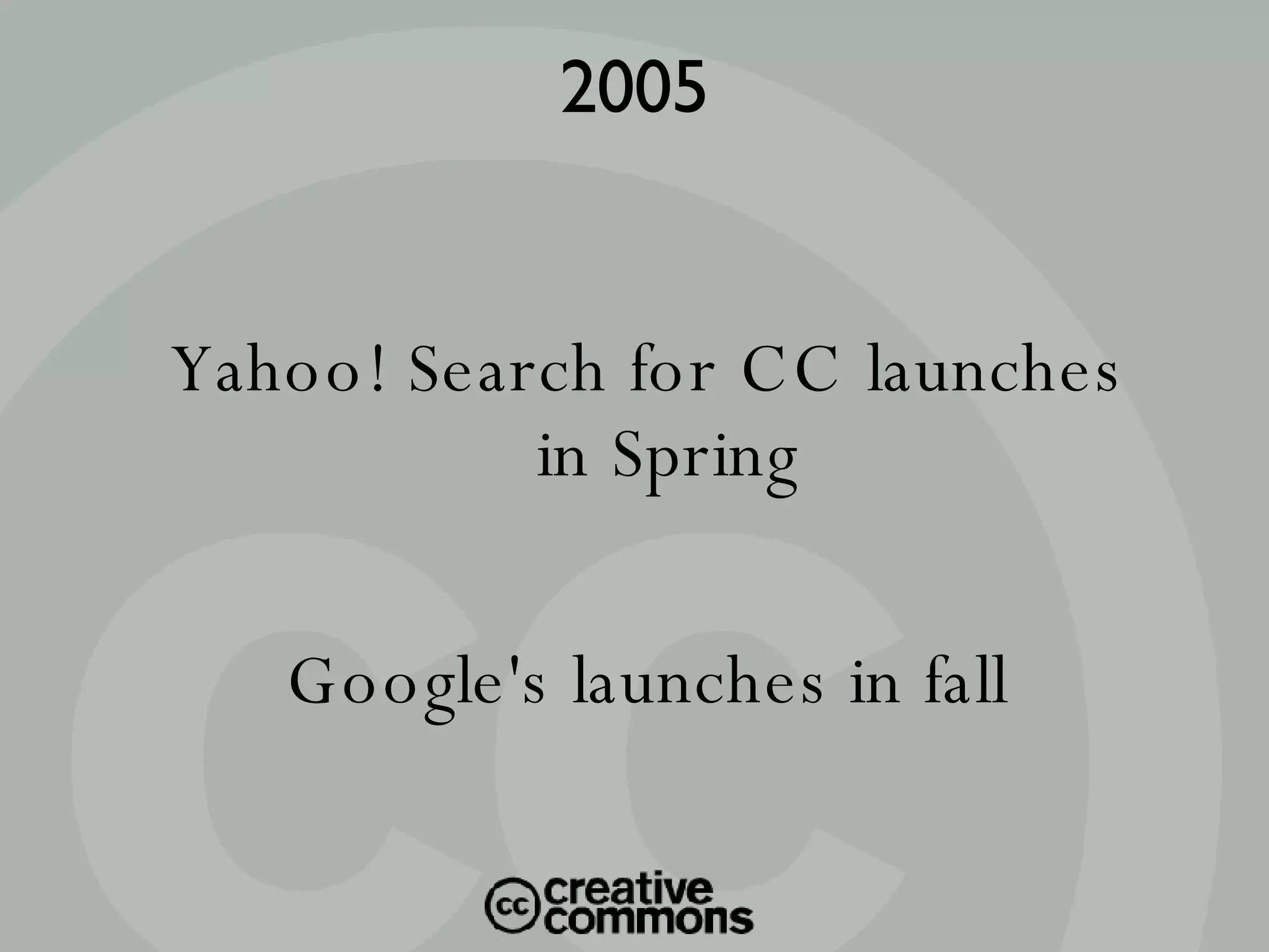Yahoo! Search for CC launches in Spring Google's launches in fall 2005 