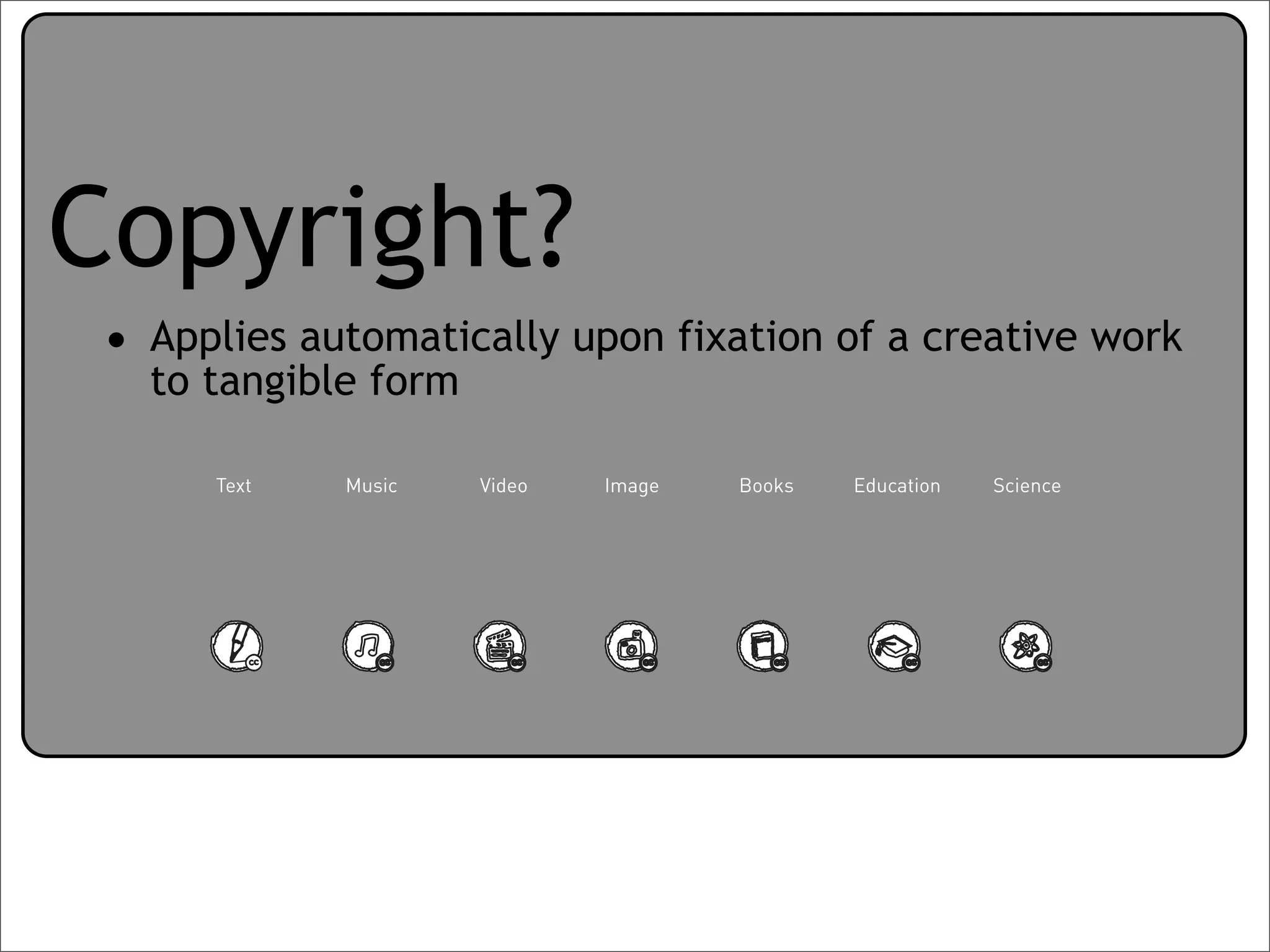 Creative Commons Presentation for the July 11, 2007 Yahoo! Creative Talk (PDF format)