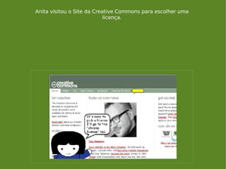 Anita visitou o Site da Creative Commons para escolher uma licença. 