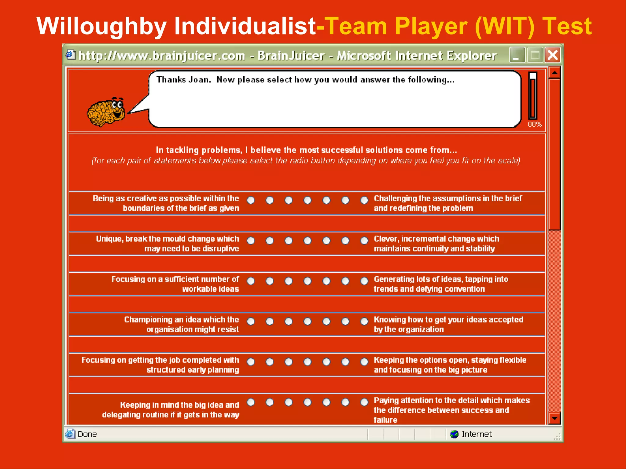 Willoughby Individualist -Team Player (WIT) Test 