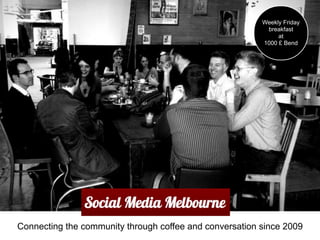 Weekly Friday
                                                          breakfast
                                                              at
                                                         1000 £ Bend




Connecting the community through coffee and conversation since 2009
 