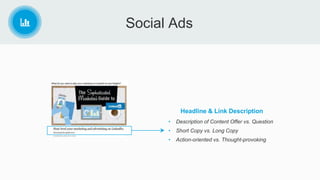 Social Ads
• Description of Content Offer vs. Question
• Short Copy vs. Long Copy
• Action-oriented vs. Thought-provoking
Headline & Link Description
 