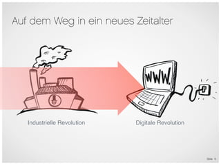Auf dem Weg in ein neues Zeitalter




   Industrielle Revolution   Digitale Revolution




                                                   Slide 5
 
