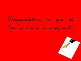 Congratulations to you all!
You’ve done an amazing work!
 