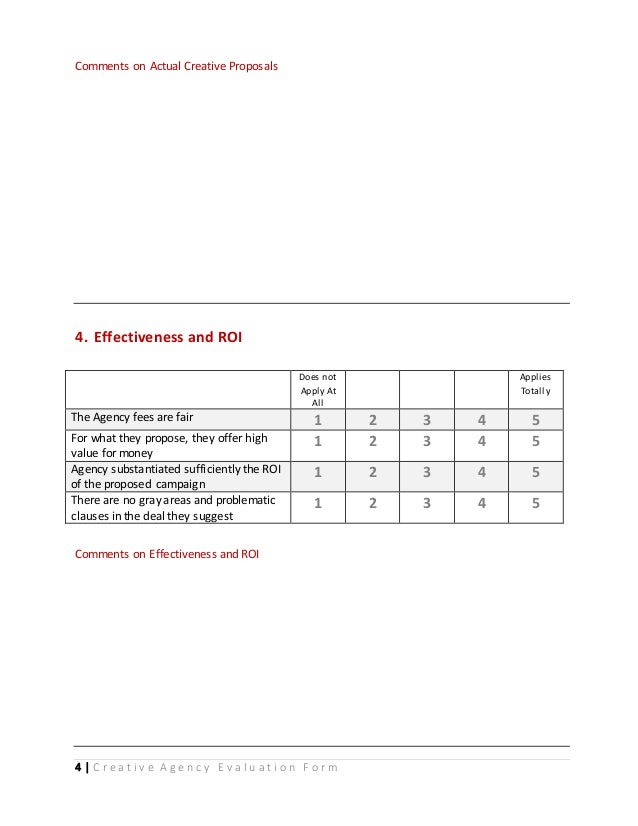 Creative agency evaluation form