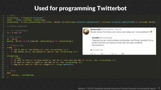 5
Used for programming Twitterbot
Winters, T. (2019). Modelling Mutually Interactive Fictional Character Conversational Agents
 
