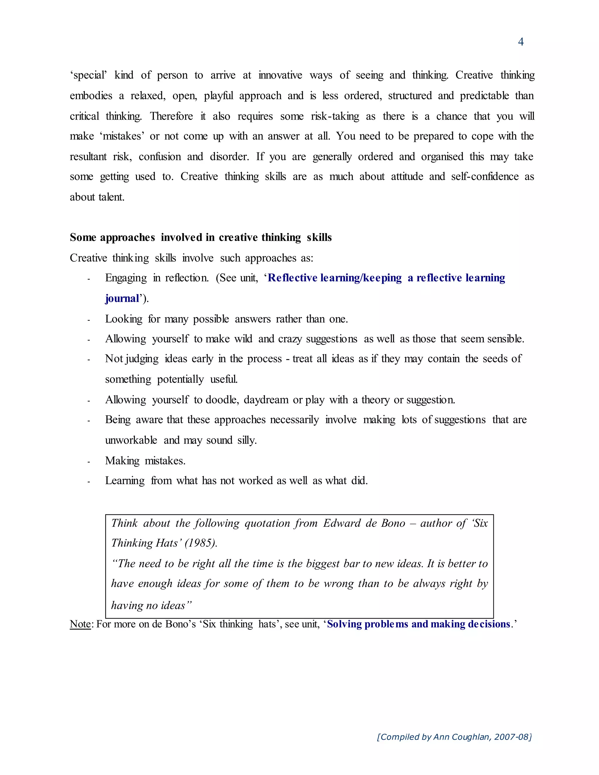 Creative and critical thinking ETC | PDF