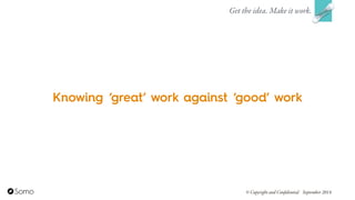 Knowing ‘great’ work against ‘good’ work
Get the idea. Make it work.
© Copyright and Confidential September 2014
 