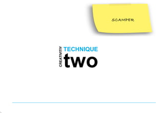TECHNIQUE
CREATIVITIY
two
SCAMPER
 