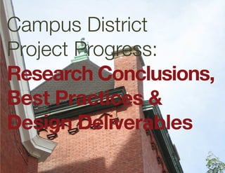 Campus District
Project Progress:
Research Conclusions,
Best Practices &
Design Deliverables
 