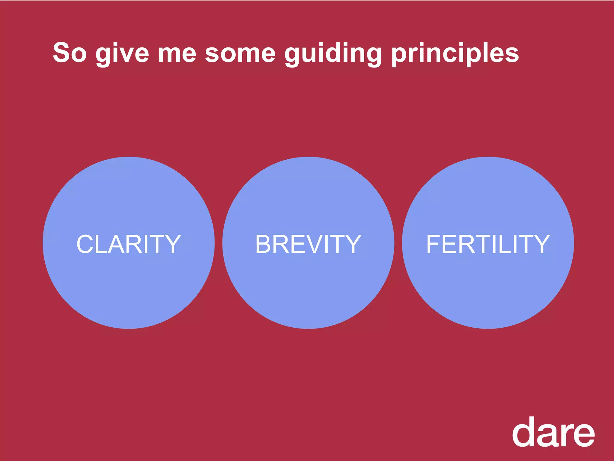 So give me some guiding principles CLARITY BREVITY FERTILITY 