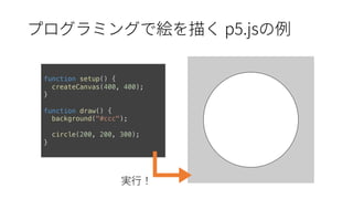 p5.js
function setup() {
createCanvas(400, 400);
}
function draw() {
background("#ccc");
circle(200, 200, 300);
}
 