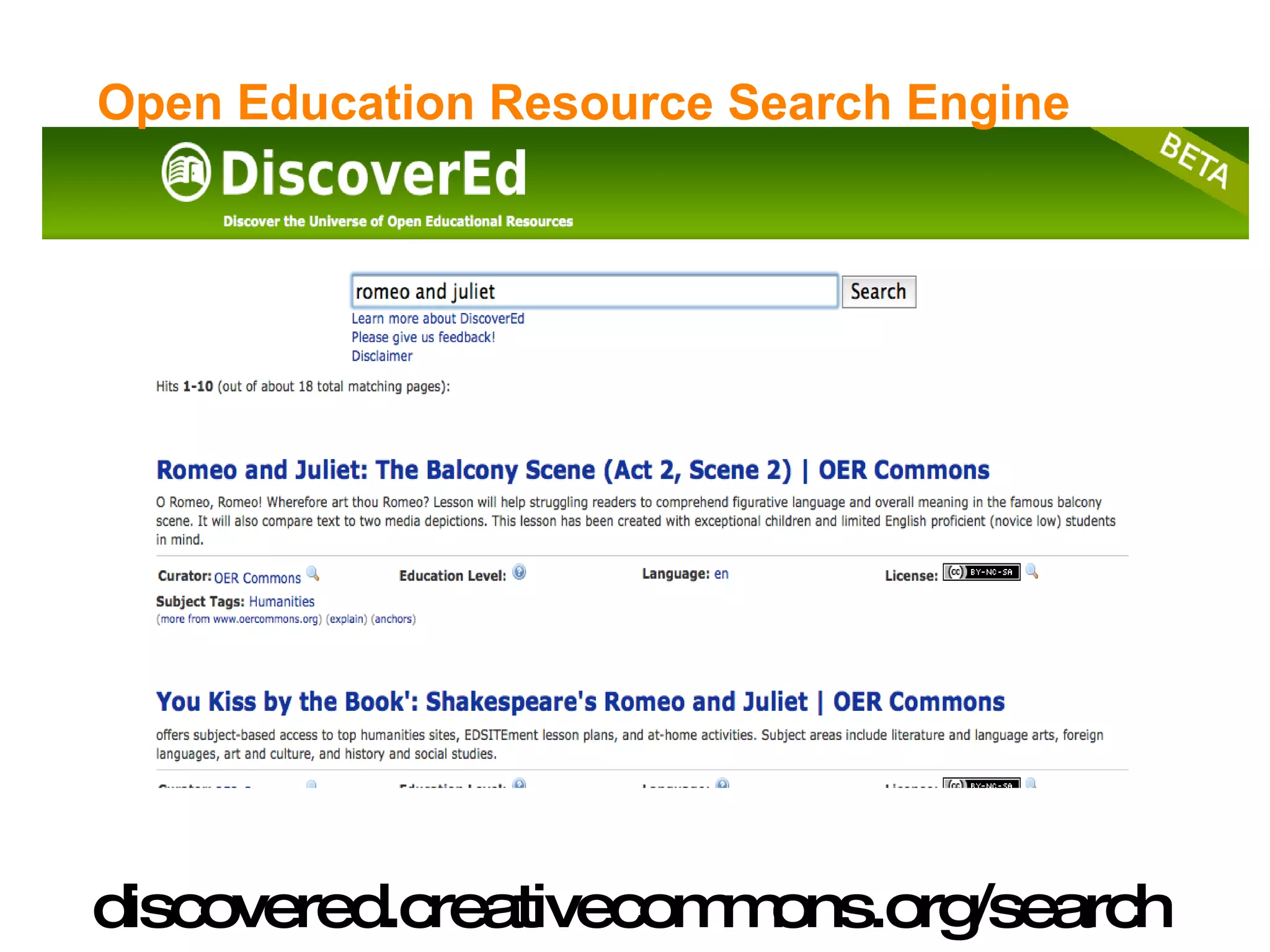 discovered.creativecommons.org/search Open Education Resource Search Engine 