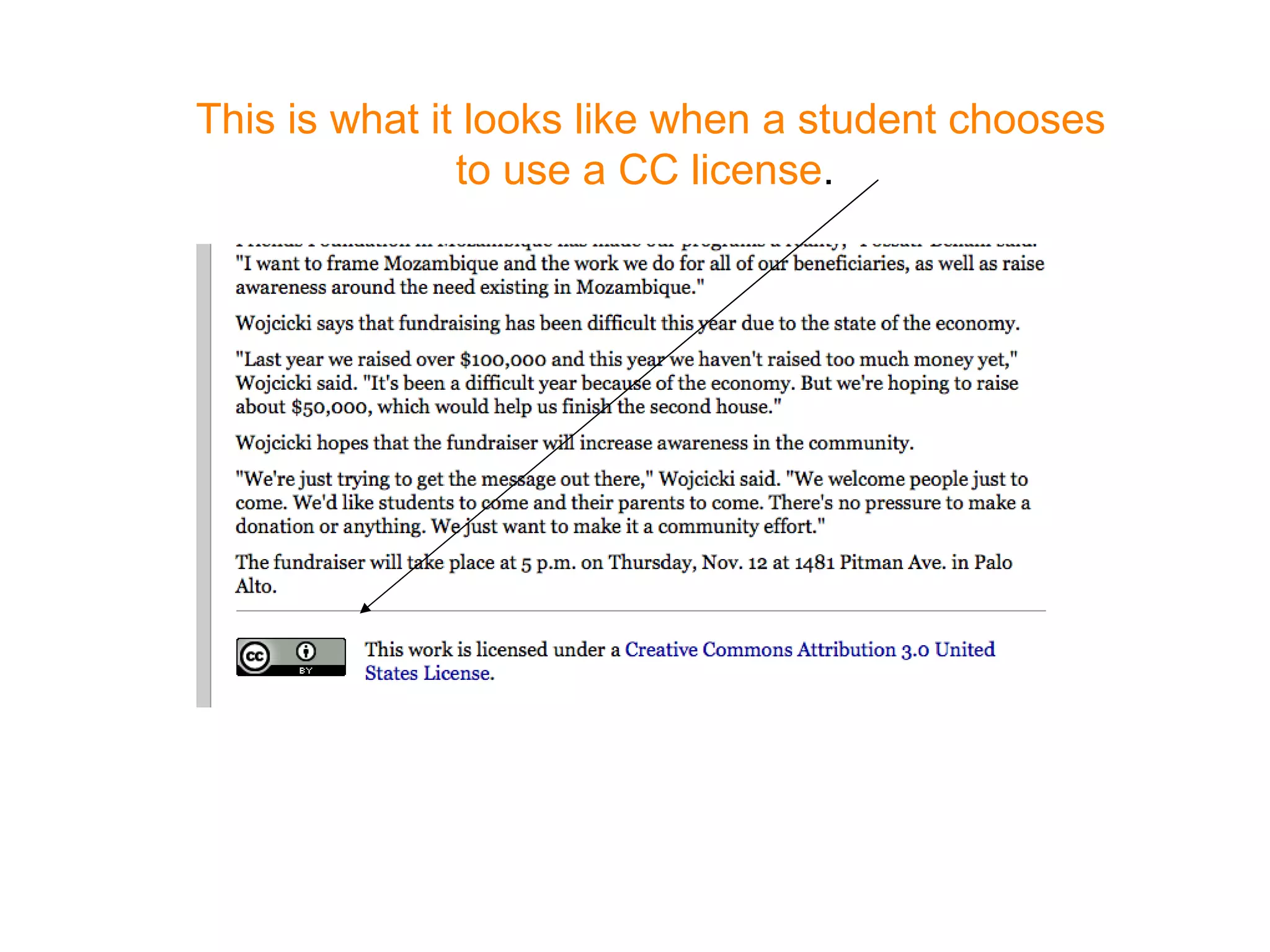 This is what it looks like when a student chooses to use a CC license .  