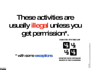 These activities are usually  illegal  unless you get permission*. * with some  exceptions b   tvol  tvol http://www.flickr.com/photos/sixteenmilesofstring/2596569134/ 