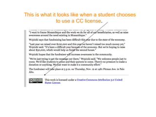 This is what it looks like when a student chooses to use a CC license .  