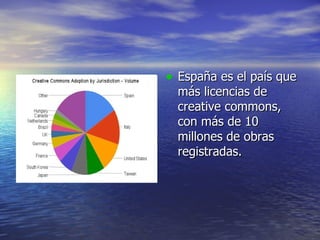 España es el país que más licencias de creative commons, con más de 10 millones de obras registradas. 