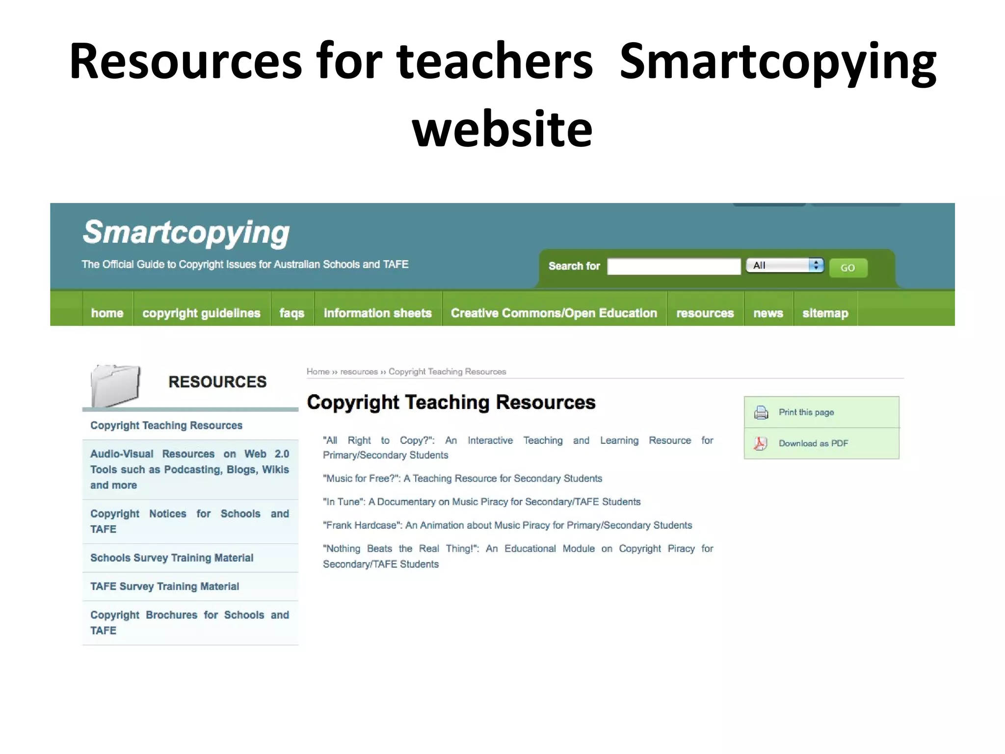 Resources for teachers  Smartcopying website 