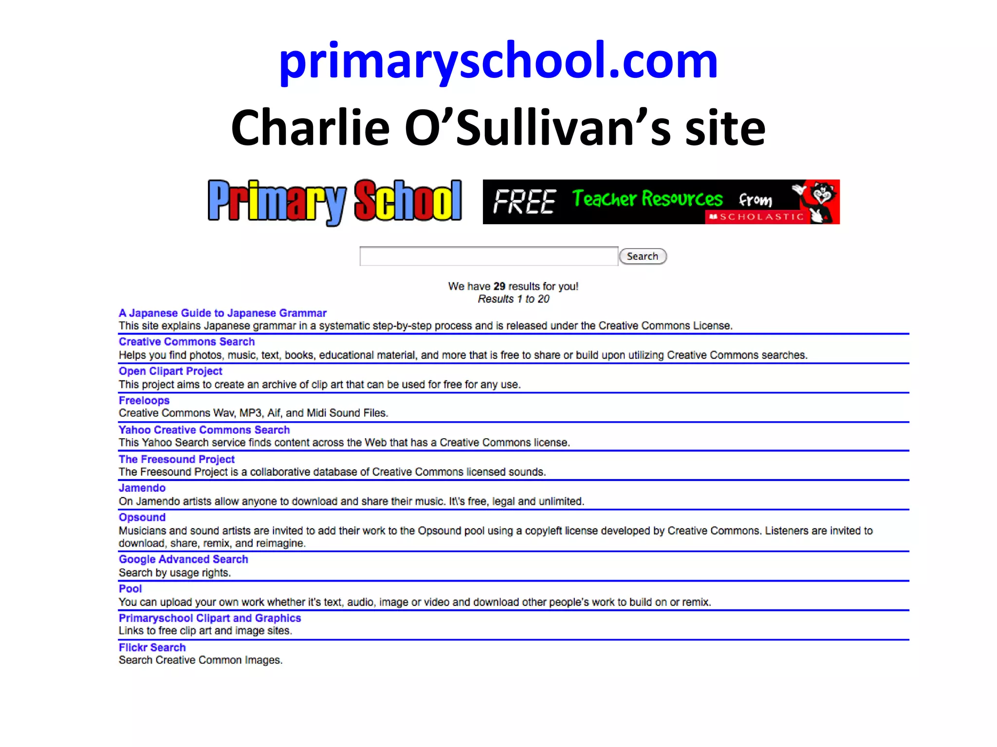 primaryschool.com Charlie O’Sullivan’s site 