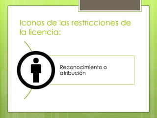 Iconos de las restricciones de
la licencia:
Reconocimiento o
atribución
 