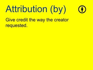 Attribution (by)Give credit the way the creator requested. 