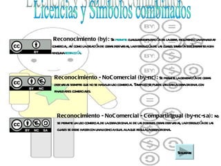 Reconocimiento (by): Se per e cuaquierexpl a ó de l obr , incl
                                     mit l            ot ci n a a uyendo unafinaida    l d
comer l aí como l cr ció de obr s der a s, l distibució de l s cuaes t mbié est per idasin
      cia, s        a ea n     a iv da a r n a l a n á mit
ningunar r ó.
         est icci n



 Reconocimiento - NoC omercial (by-nc): Se per e l gener ció de obr s
                                                                 mit a     a n    a
 der a s siempr que no se ha un uso comer l T mpoco se puede ut iza l obr or lcon
    iv da      e            ga           cia. a               il r a a igina
 finaida comer l
     l des     ciaes.



  Reconocimiento - NoC omercial - C ompartirIgual (by-nc-s a): No
  se per e un uso comer lde l obr or lni de l s posibl obr s der a s, l distibució de l s
        mit            cia a a igina           a     es a iv da a r n a
  cuaes se debe ha con unal
      l           cer      icenciaigua al que r al obr or l
                                      l a egul a a igina.



                                                                    Siguient
                                                                           e
 