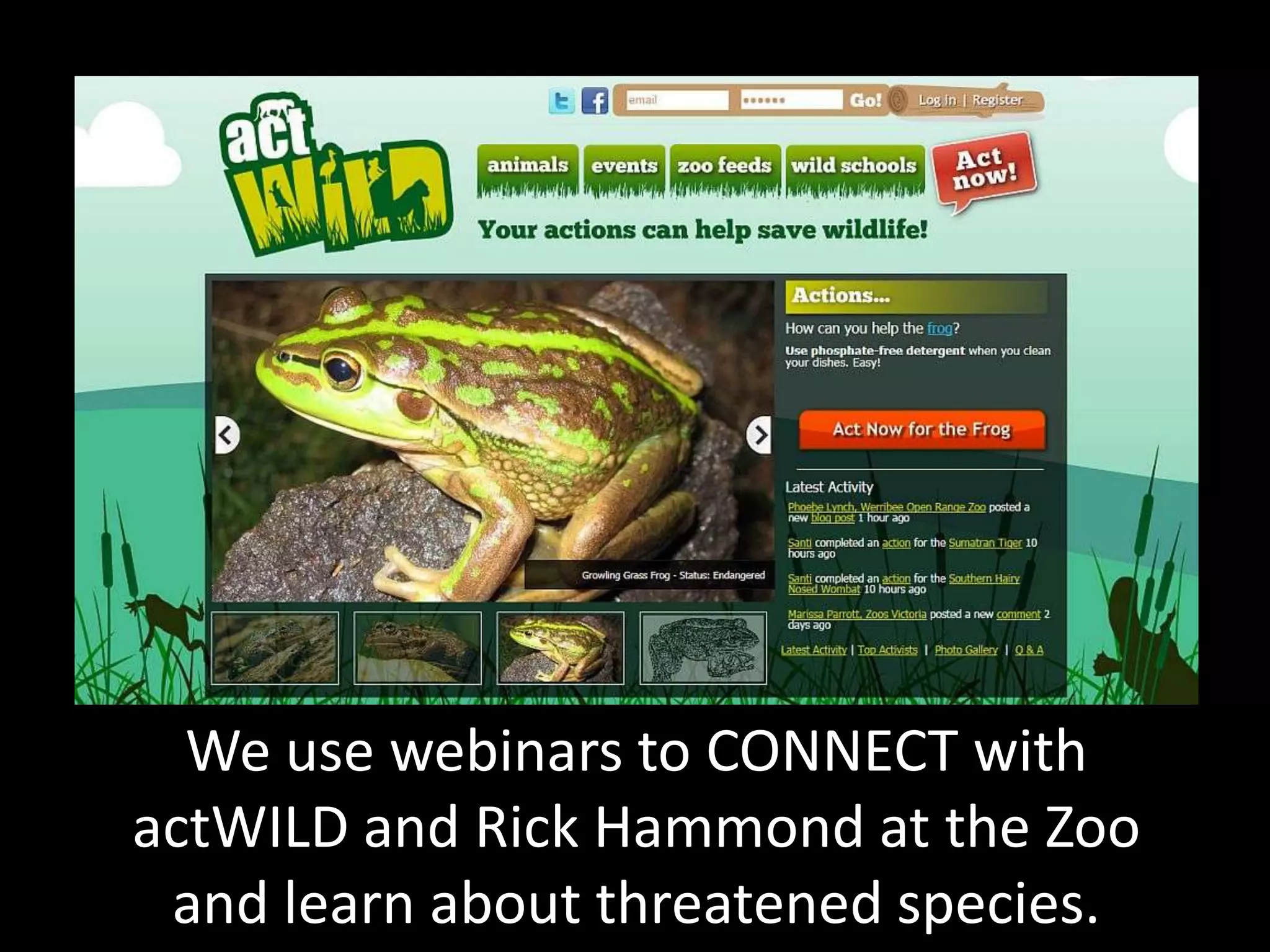 We use webinars to CONNECT with
actWILD and Rick Hammond at the Zoo
 and learn about threatened species.
 
