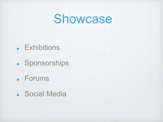 Showcase
Exhibitions
Sponsorships
Forums
Social Media
 