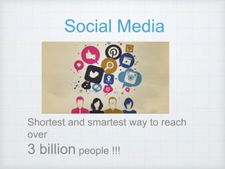 Social Media
Shortest and smartest way to reach
over
3 billion people !!!
 