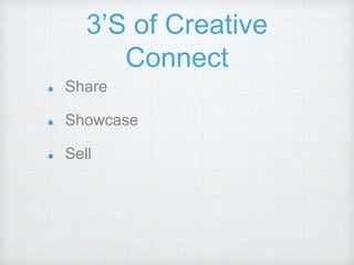 3’S of Creative
Connect
Share
Showcase
Sell
 