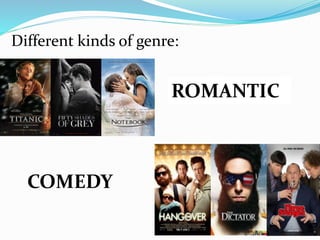 Different kinds of genre:
ROMANTIC
COMEDY
 