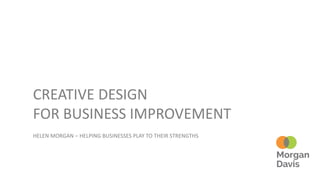 CREATIVE DESIGN
FOR BUSINESS IMPROVEMENT
HELEN MORGAN – HELPING BUSINESSES PLAY TO THEIR STRENGTHS
 