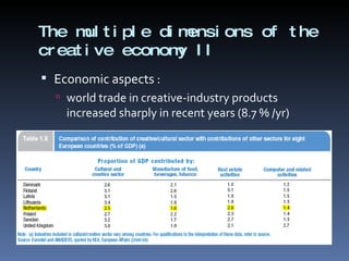 The multiple dimensions of the creative economy II Economic aspects : world trade in creative-industry products increased sharply in recent years (8.7 % /yr) 