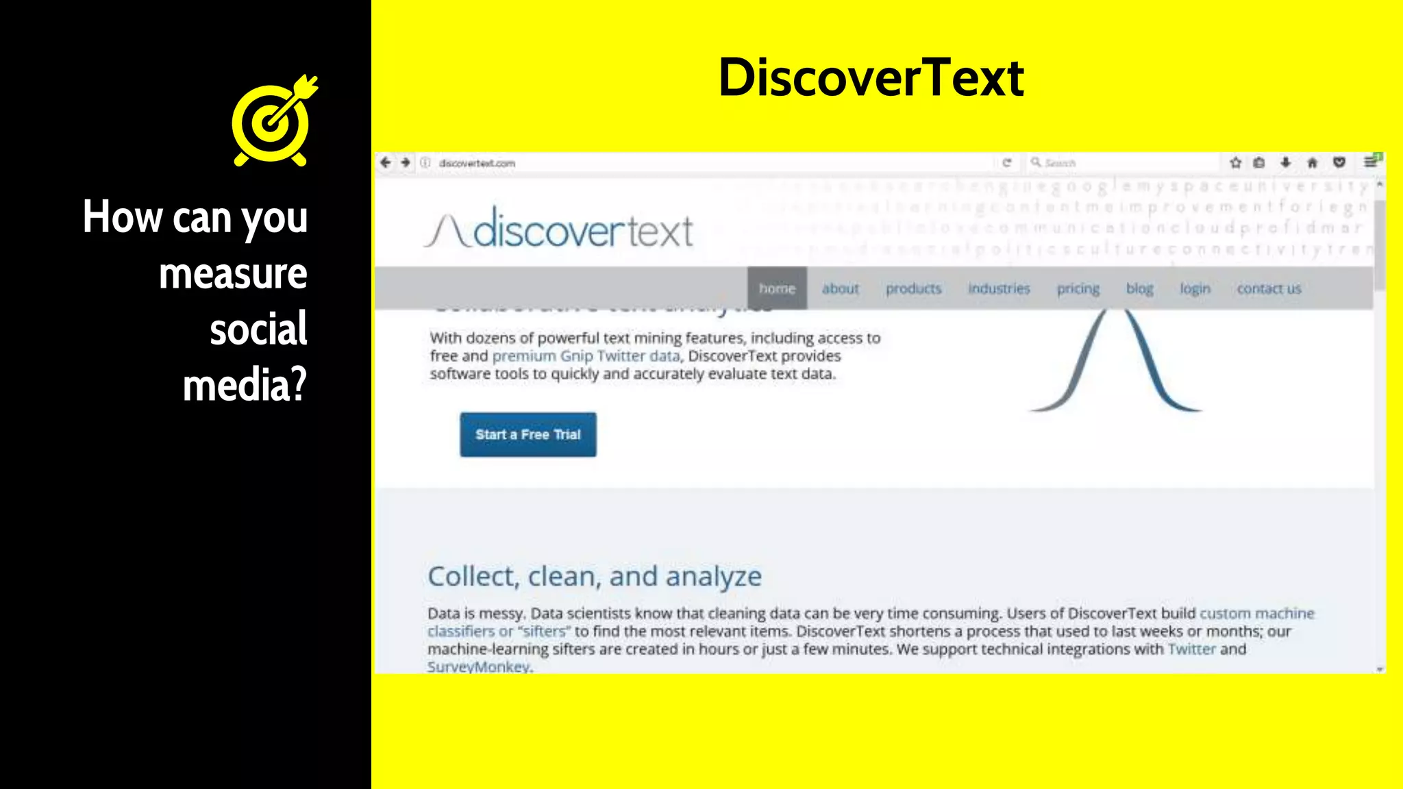 How can you
measure
social
media?
DiscoverText
 