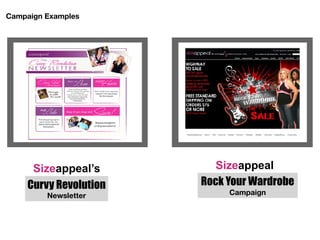 Sizeappeal’s
Rock Your Wardrobe
Campaign
Curvy Revolution
Newsletter
Sizeappeal
Campaign Examples
 