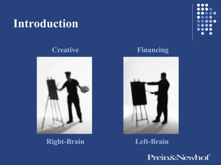 Introduction

       Creative     Financing




      Right-Brain   Left-Brain
 