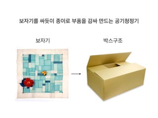 보자기 박스구조
보자기를 싸듯이 종이로 부품을 감싸 만드는 공기청정기
 