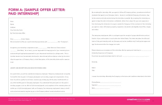 creativeinterns com quick start guide unpaid internship offer letter
