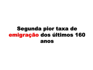 Segunda pior taxa de
emigração dos últimos 160
anos
 