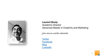 12
Laurent Bouty
Academic Director

Advanced Master in Creativity and Marketing

Join me on social network:
Twitter

Facebook

Blog

LinkedIN
 