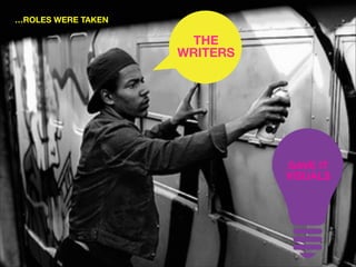 …ROLES WERE TAKEN

THE
WRITERS

GAVE IT
VISUALS

 