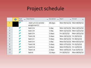 Project schedule
 