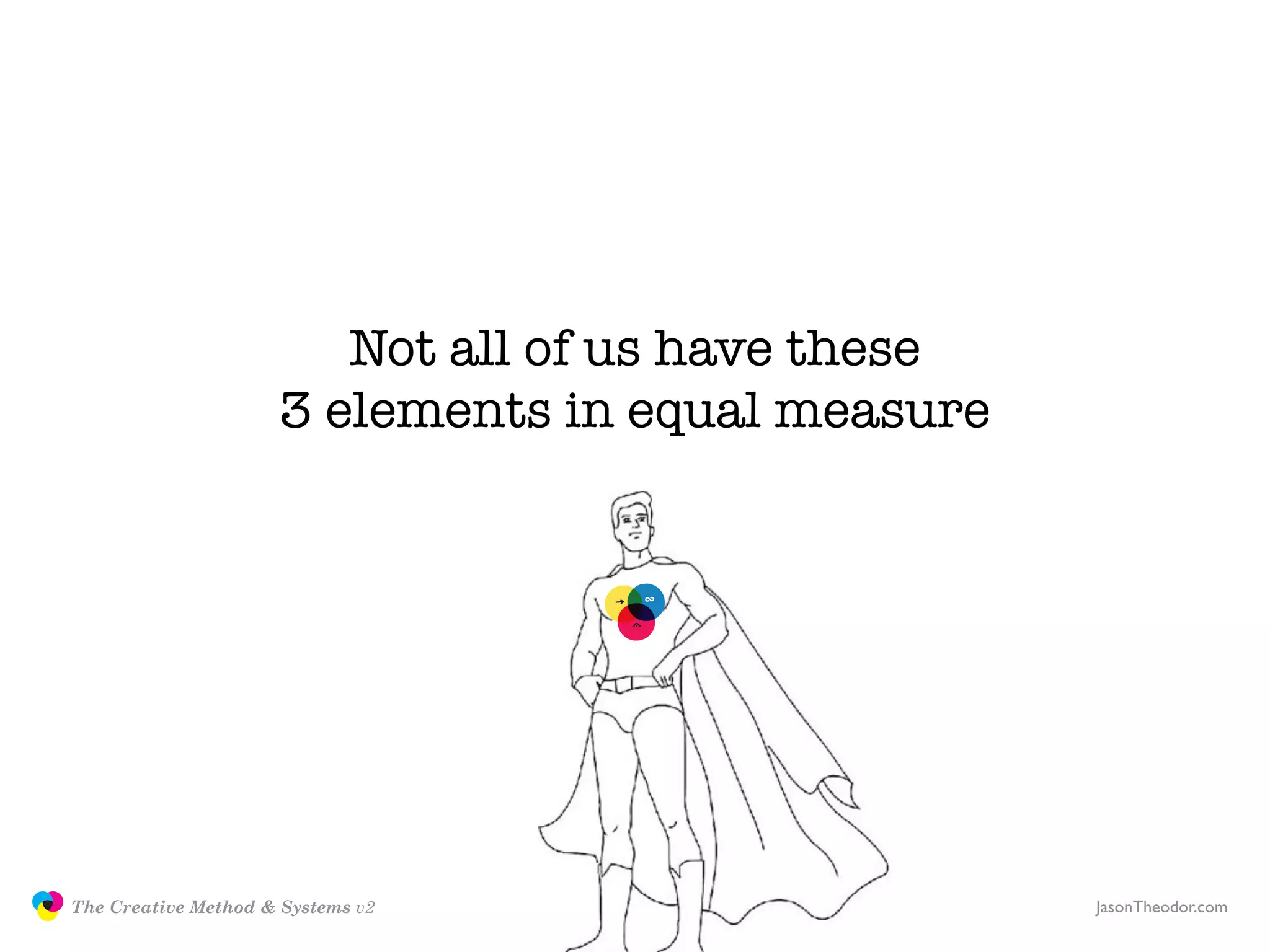 Not all of us have these
                                    3 elements in equal measure




               The Creative Method & Systems v2                   JasonTheodor.com
  the
Creative
Method
 and systems
 