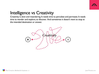 Intelligence vs Creativity
                     Creativity is slow and meandering. It needs time to percolate and permeate...
