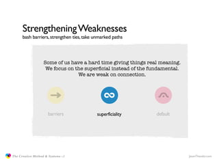 Strengthening Weaknesses
                     bash barriers, strengthen ties, take unmarked paths



                     ...