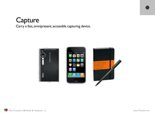 Capture
                     Carry a fast, omnipresent, accessible capturing device.




               The Creative Metho...