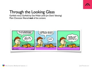 Through the Looking Glass
                     Garfield minus Garfield by Dan Walsh (with Jim Davis’ blessing)
                     Main Character filtered out of the content.




               The Creative Method & Systems v2                                        JasonTheodor.com
  the
Creative
Method
 and systems
 