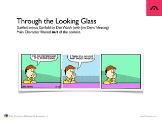 Through the Looking Glass
                     Garfield minus Garfield by Dan Walsh (with Jim Davis’ blessing)
                     Main Character filtered out of the content.




               The Creative Method & Systems v2                                        JasonTheodor.com
  the
Creative
Method
 and systems
 