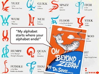 “My alphabet
starts where your
alphabet ends!”




                    jasontheodor.com
 