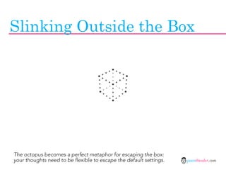 Slinking Outside the Box




The octopus becomes a perfect metaphor for escaping the box:
your thoughts need to be flexibl...